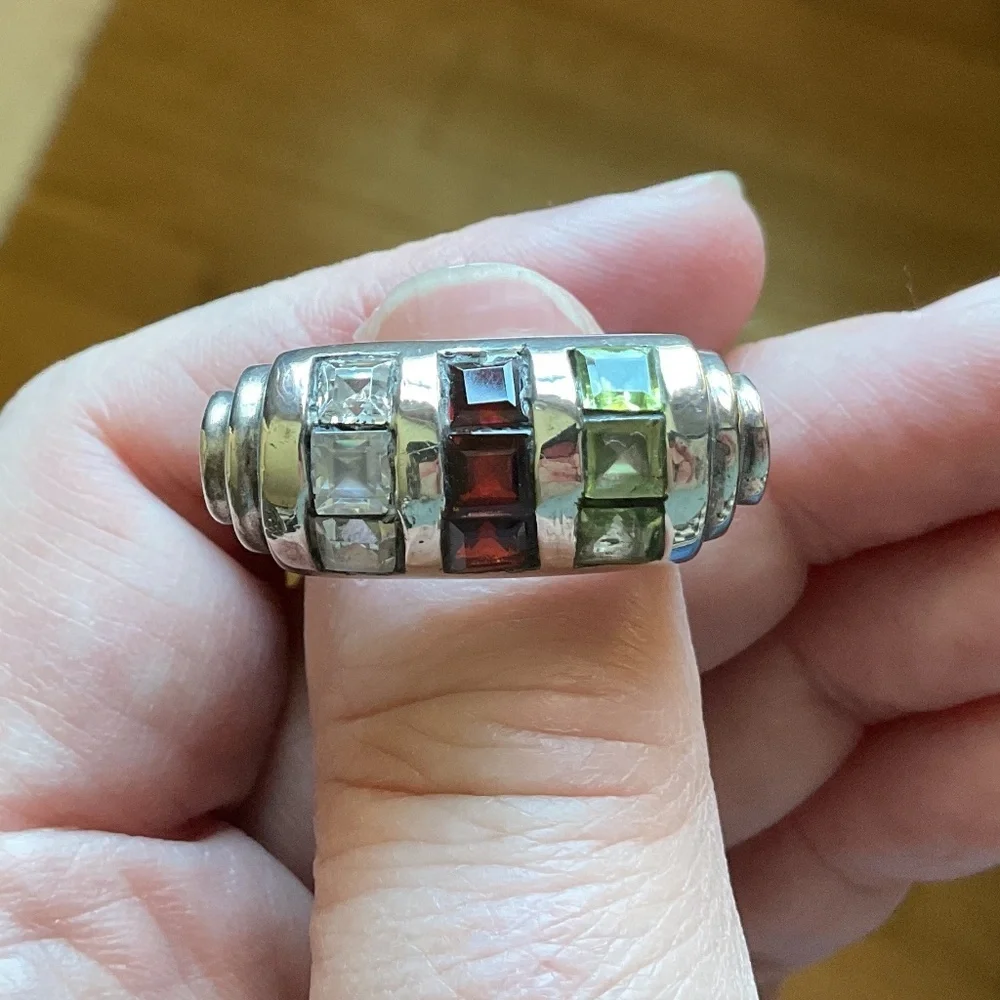NWOT Sterling Silver 925 Multiple Garnet Peridot Blue Topaz Size US 7.5